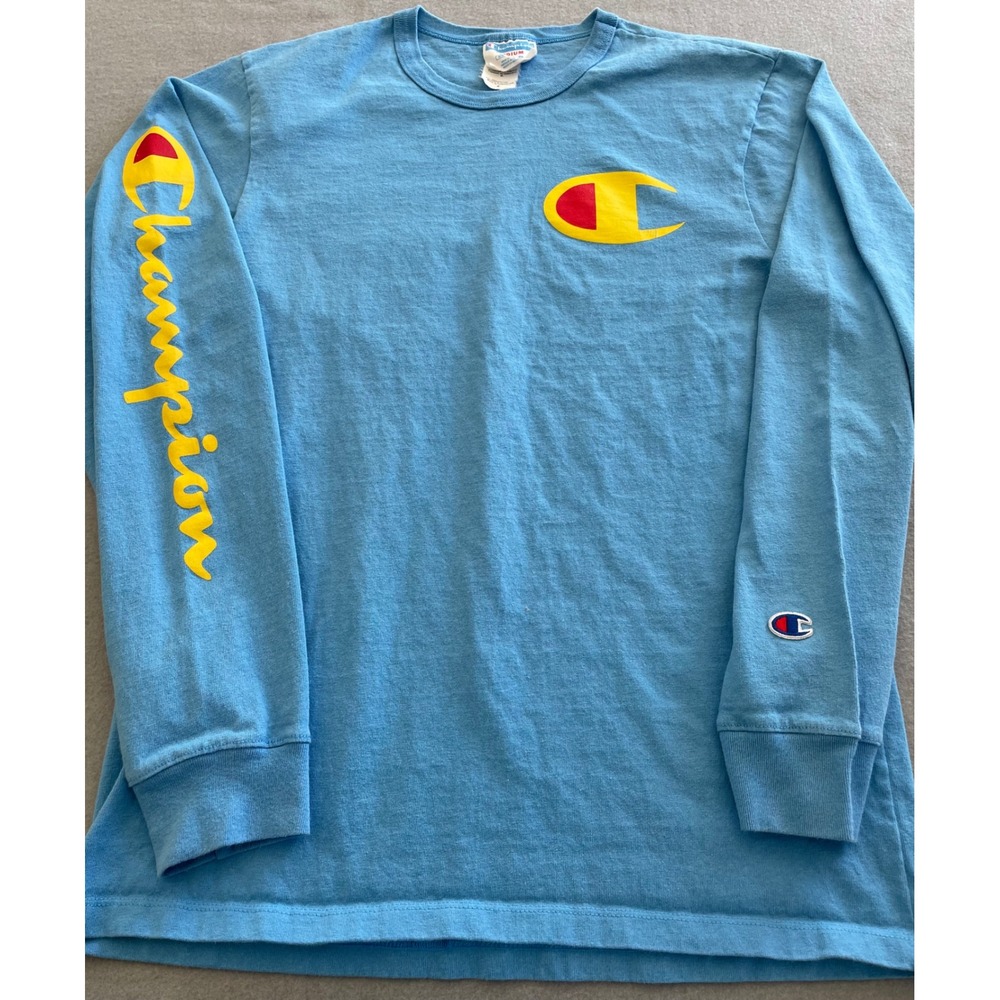 Champion Mens Blue Long Sleeve Big C Logo Graphic T-Shirt Medium